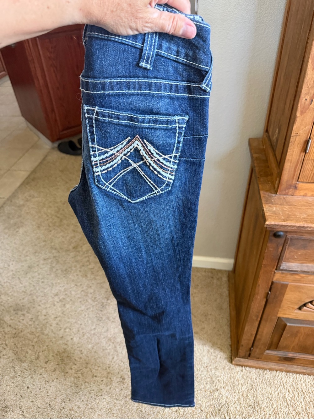 Ariat Women's Dark Blue Boot Cut Jeans with Decorative Trim - Picture 4 of 6